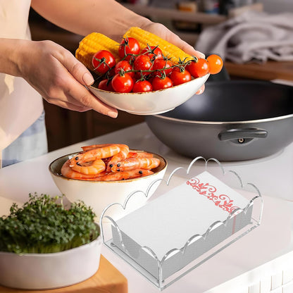 Acrylic Napkin Holder, Clear Guest Towel Holder Tray for Bathroom Kitchen - Disposable Paper Hand Towel Organizer for Hotel Restaurant Dining Table Party (9"x5.1"x2.4")