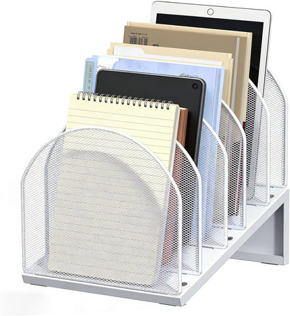 gianotter Desktop File Organizer, Desk Organizer with 5 Compartments, Paper Organizer for Desk, Workspace Organizers for Office Supplies (Black, Upright Style)