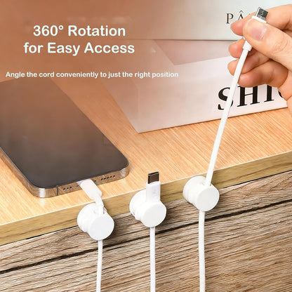 6PC 360° Rotatable Spring Cable Management, Cord Organizer Holder for Desk, Strong Adhesive Cable Clips Desk Accessories, Adjustable Wire Keeper for Nightstand, Home, Office, RV (Black)