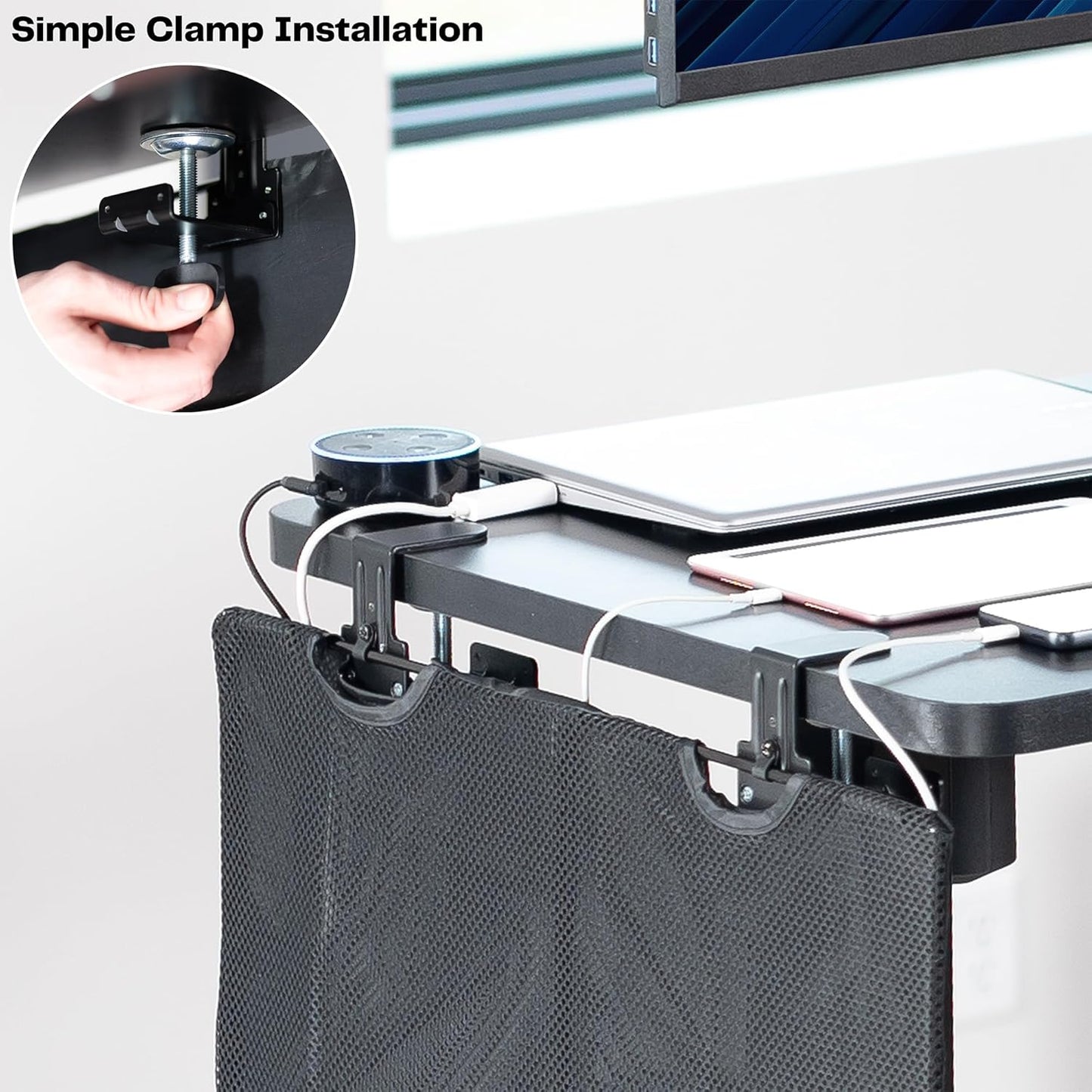VIVO 48 Inch Clamp-on Privacy and Cable Management Organizer Sleeve, Wire Hider Kit Panel System, Desk Skirt, Black, DESK-SKIRT-48P