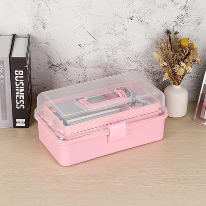 BTSKY 3-Layer Plastic Dividing Storage Box Craft Organizer and Storage with Adjustable Spacers Portable Handled Art Supply Organizer Multipurpose Home Utility Box for Medicine Sewing(Haze Green)