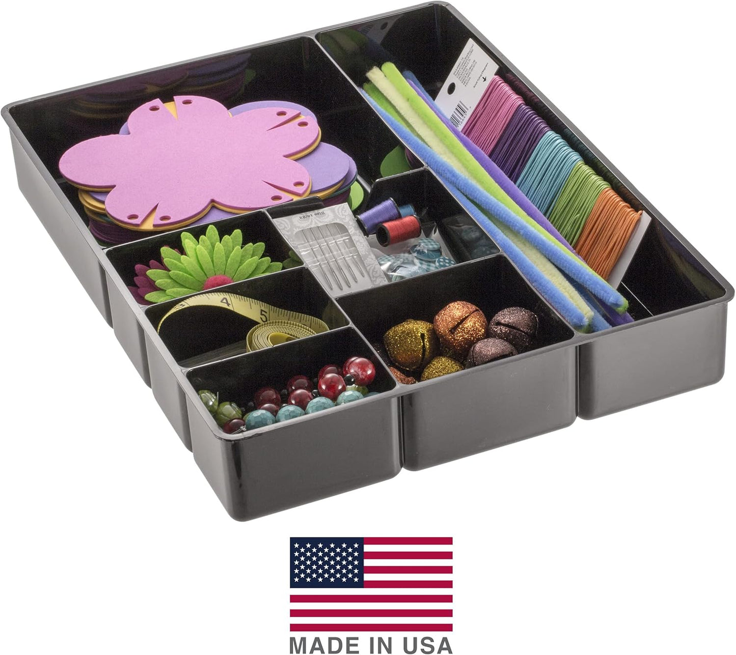 Officemate Deep Drawer Organizer Tray, 8 Compartments, 2 1/4"H x 15 1/8"W x 11 1/2"D, Black