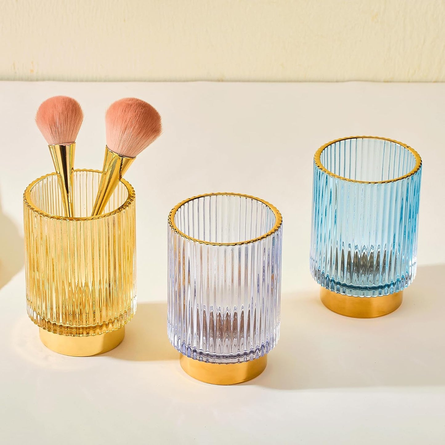 Makeup Brush Holder Organizer,Toothbrush Holders,Desk Pen Pencil Holder,Multifunctional Vintage Glass Brush Cup（L/Green/A3-6-US）