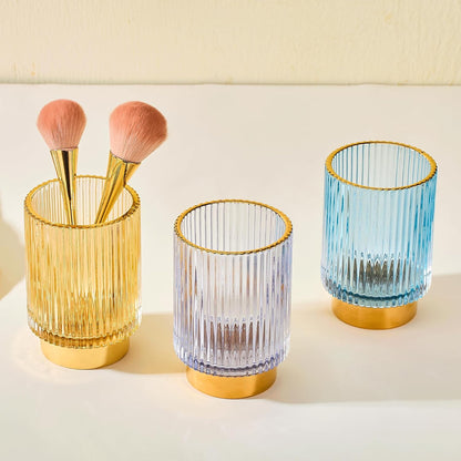 Makeup Brush Holder Organizer,Toothbrush Holders,Desk Pen Pencil Holder,Multifunctional Vintage Glass Brush Cup（L/Green/A3-6-US）