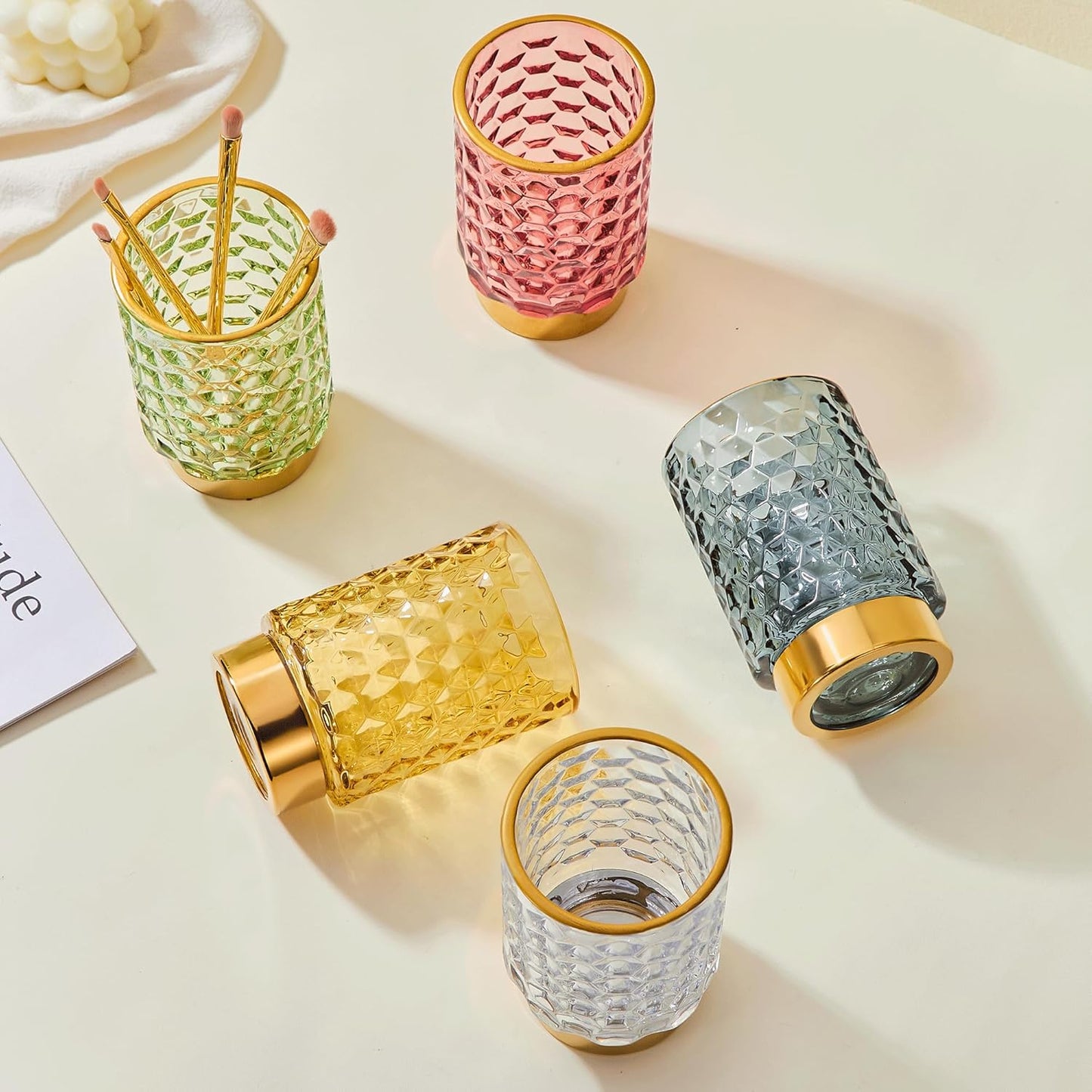 Makeup Brush Holder Organizer,Toothbrush Holders,Desk Pen Pencil Holder,Multifunctional Vintage Glass Brush Cup（A46-6-US）