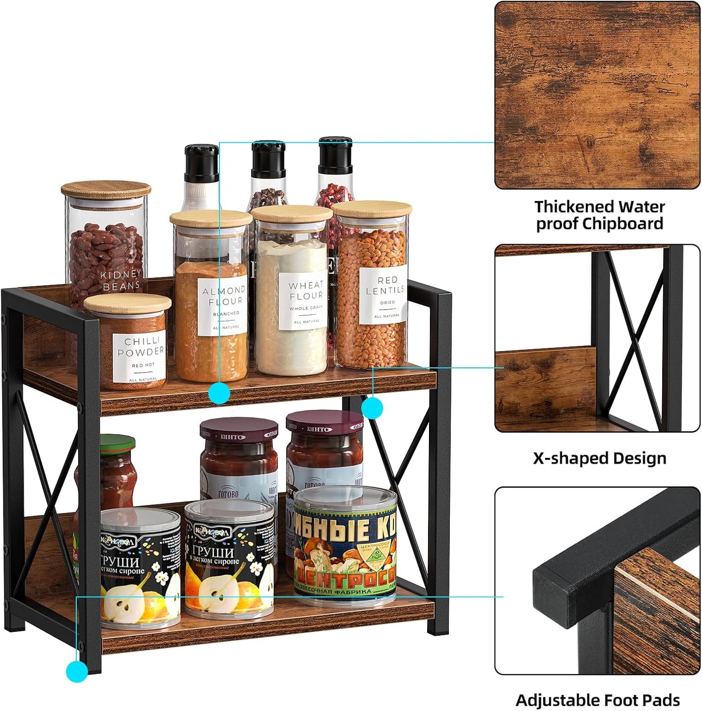 Giikin Countertop Shelf Organizer, 2 Tier Kitchen Spice Rack Organizer for Countertop, Wood Coffee Counter Shelf Organizer for Home (Bamboo, S)