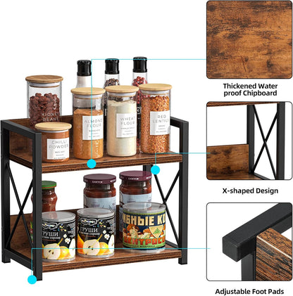 Giikin Countertop Shelf Organizer, 2 Tier Kitchen Spice Rack Organizer for Countertop, Wood Coffee Counter Shelf Organizer for Home (Bamboo, S)