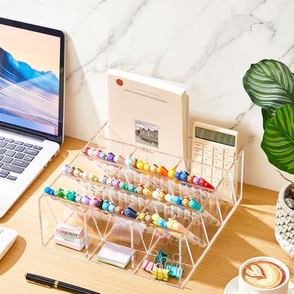 MotiMind Acrylic Pen Organizer Storage for 250 Markers Vertical Marker Organizer Acrylic Pen Display Holder for Office Desk Desktop Stationery Pencil Storage, Clear, 13 x 4 x 12.4 Inch