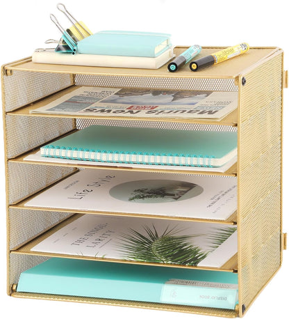EASEPRES 3 Tier Mesh Desk Organizer Tray, File Paper Letter Folder Holder Desktop Paper Sorter Mail Organization Rack Storage Accessories, for Office Home School Classroom, Black