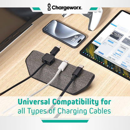 CHARGEWORX Magnetic Cable Organizer – Weighted Non-Adhesive Cord Holder with 3 Magnetic Clips for USB-C, Lightning & MagSafe Cables – Desk, Office & Nightstand Cable Management