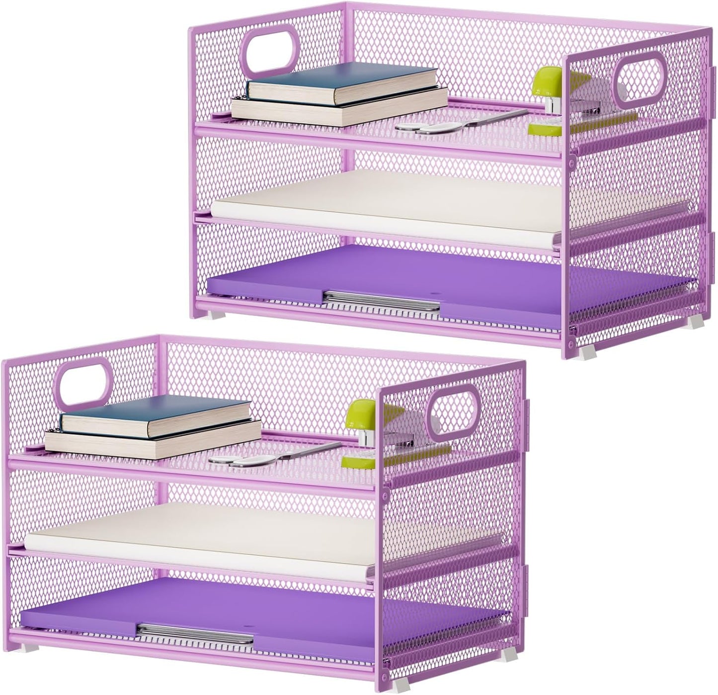 Marbrasse 3 Tier Paper Organizer Letter Tray, Mesh File Organizer with Handle, Paper Sorter Desk Organizer for Home Office Supplies