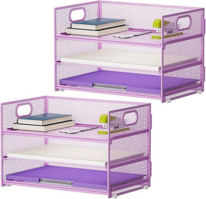 Marbrasse 3 Tier Paper Organizer Letter Tray, Mesh File Organizer with Handle, Paper Sorter Desk Organizer for Home Office Supplies