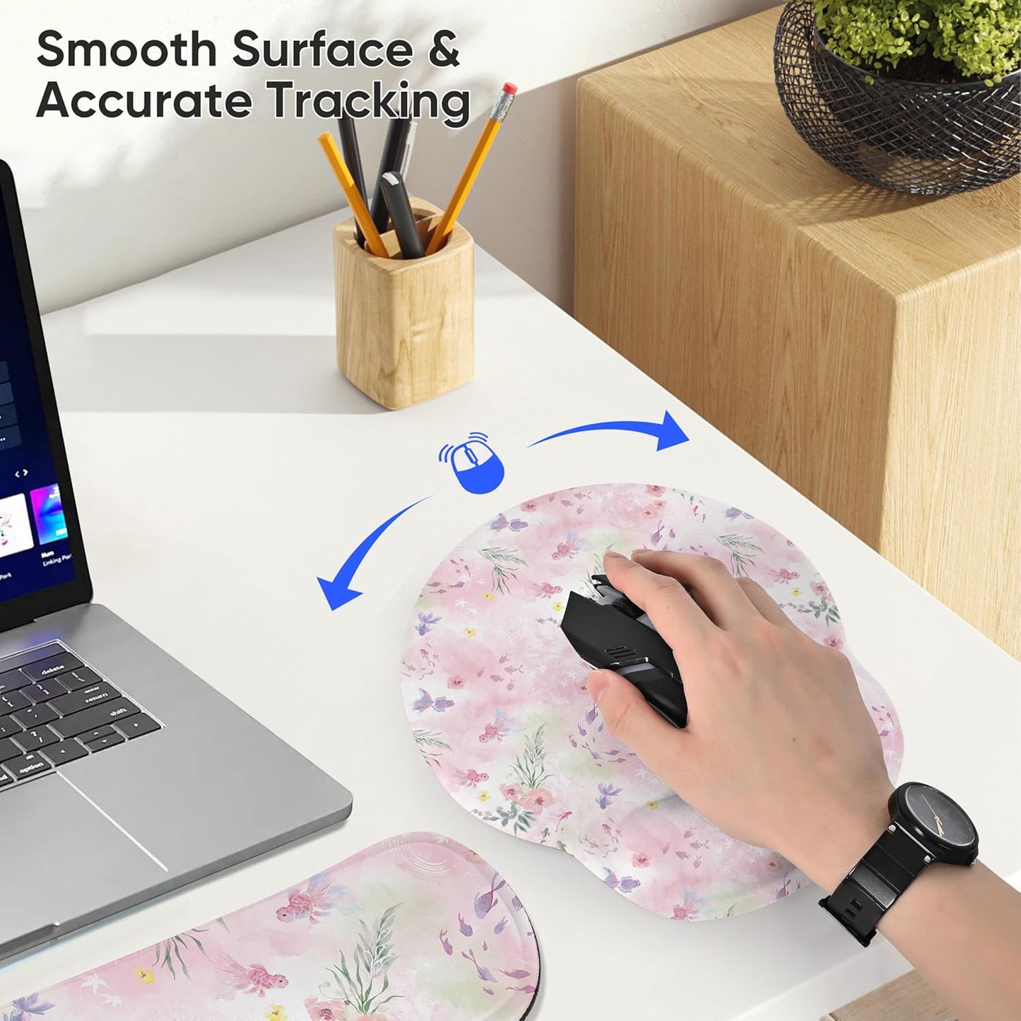 Ergonomic Keyboard Mouse Pad Wrist Rest Support Set for Laptop/Computer/Desktop,Memory Foam Hand Rest Wrist Cushion for Gaming/Office,Lightweight Comfortable & Pain Relief (Flowers)