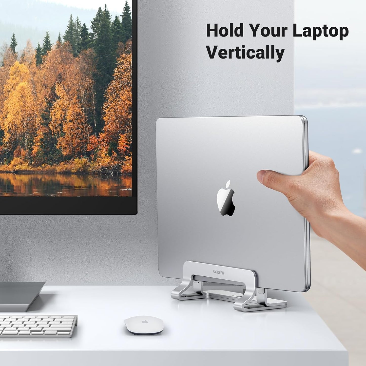 UGREEN Vertical Laptop Stand Holder for Desk Compatible with MacBook Pro, MacBook Air Stand Vertical Aluminum Adjustable for Up to 17.3 Inch Gaming Laptop, Gray