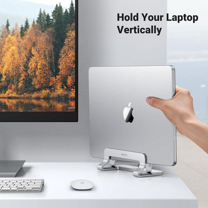 UGREEN Vertical Laptop Stand Holder for Desk Compatible with MacBook Pro, MacBook Air Stand Vertical Aluminum Adjustable for Up to 17.3 Inch Gaming Laptop, Gray