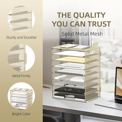 DALTACK 9-Tier Paper Organizer for Desk, Mesh Letter Tray Desk Organizer with Handles, Space-Saving File Organizer for Office Home School Classroom, Black