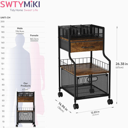 SWTYMIKI Rolling Under Desk Storage - Storage Cart with Drawers & DIY Divider - Art Cart Organizer on Wheels - Craft Rolling Utility Cart for Office, Craft Room & Studio Espresso