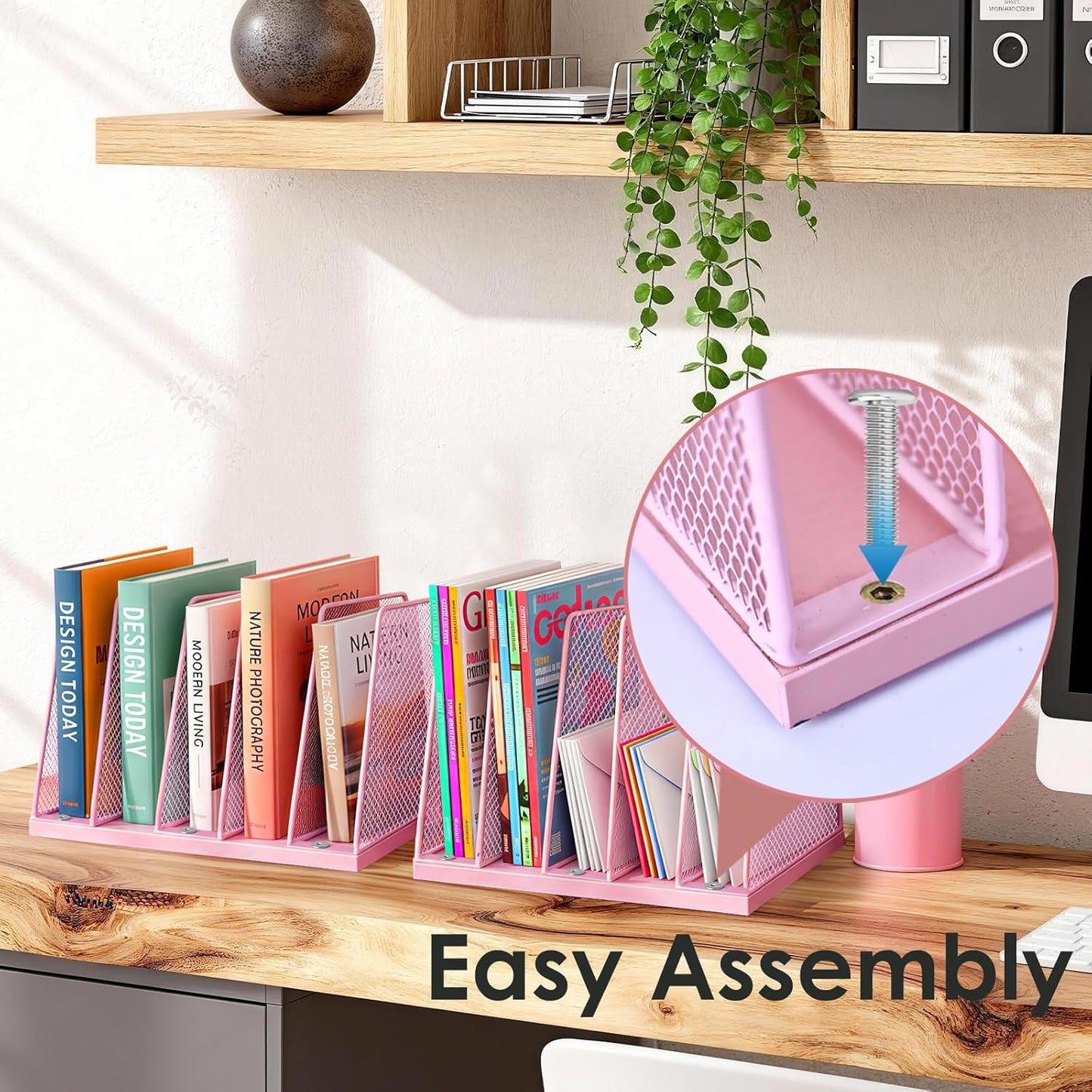 AUPSEN 5-Section Gold File Organizer for Desk, Wood Mesh Desktop File Organizer, File Sorter Storage Rack, Vertical Folder Holder for Files, Magazines, Books (Gold)
