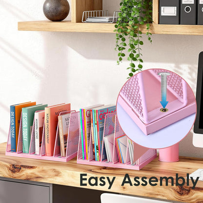 AUPSEN 5-Section Gold File Organizer for Desk, Wood Mesh Desktop File Organizer, File Sorter Storage Rack, Vertical Folder Holder for Files, Magazines, Books (Gold)