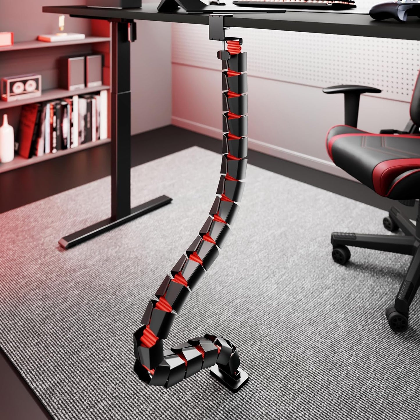 ARES WING Under Desk Cable Management Spine, Magnetic Vertebrae Cable Management for Standing Desk, Length Adjustable Cord Organizer with 20 Modular Vertebrae for Office and Gaming Desks, Red