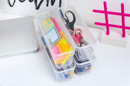 Best Kept 6 Bin Pack, Long Home Organizer Storage Boxes with Lids, Translucent Clear