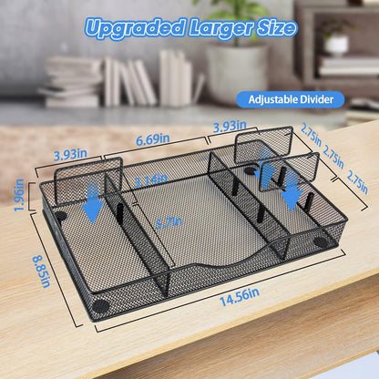 VyGrow Desk Drawer Organizer Tray, Metal Mesh Drawer Organizers Office, 6 Adjustable Compartment, Desk Organizer Tray for Home Office 12.87L x 8.73D x 1.96H inch, Black, 1PC Medium