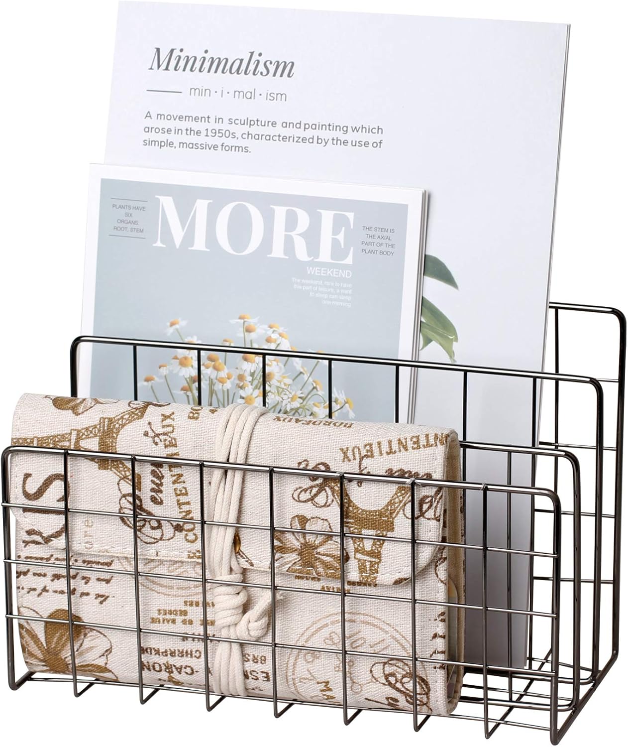 Desktop Mail Organizer File Organizer Metal Wire Mail Sorter Letter Organizer Magazine Rack for Letters, Mails, Books, Postcards, Brochures, Mail Holder (3 Slot, Gold)