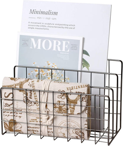 Desktop Mail Organizer File Organizer Metal Wire Mail Sorter Letter Organizer Magazine Rack for Letters, Mails, Books, Postcards, Brochures, Mail Holder (3 Slot, Gold)