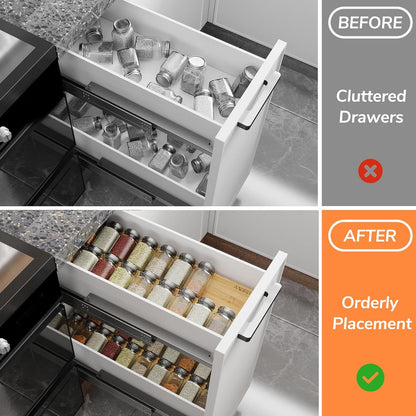 AMBIRD Spice Drawer Organizer, 4 Tier-2 Set Clear Spice Rack Tray Expandable From 11'' to 22'', Seasoning Organizer with non-slip tape for Kitchen, Cabinet, Drawers, Countertop(JARS NOT INCLUDED)