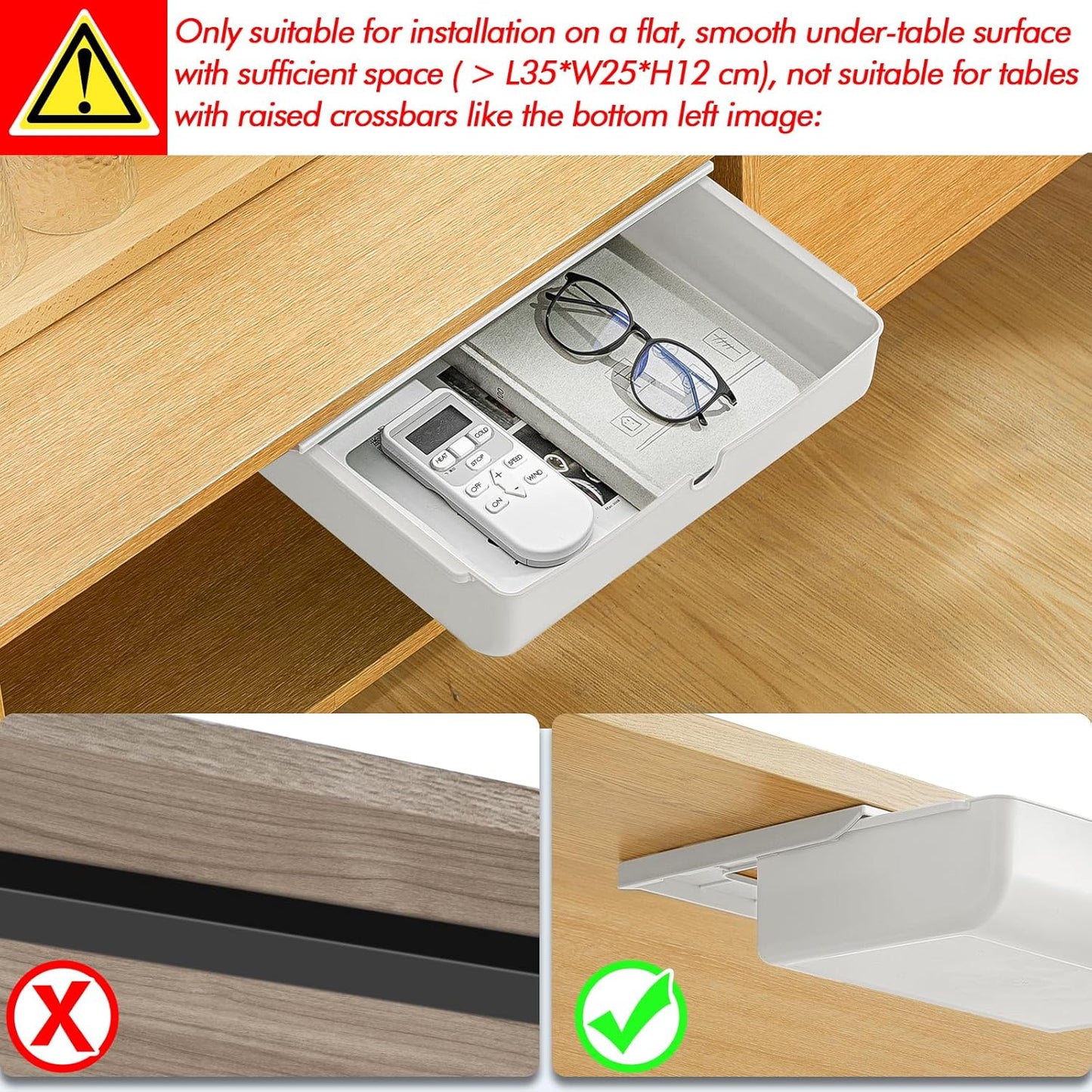 Poeland Under Desk Drawer Self-Stick Storage Organizer for Office Home School, Holders for Desk Accessories, Large Size, White