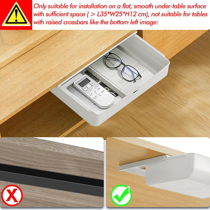 Poeland Under Desk Drawer Self-Stick Storage Organizer for Office Home School, Holders for Desk Accessories, Large Size, White