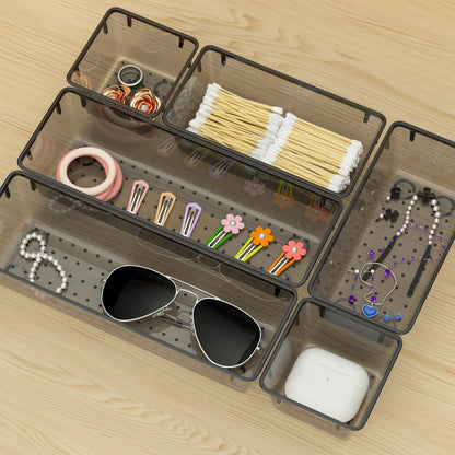 WOWBOX 6 Pack Clear Drawer Organizer Set, Acrylic Drawer Storage Trays, Storage Bins for Makeup, Cosmetics, Jewelries, Utensils, Gadgets, Office