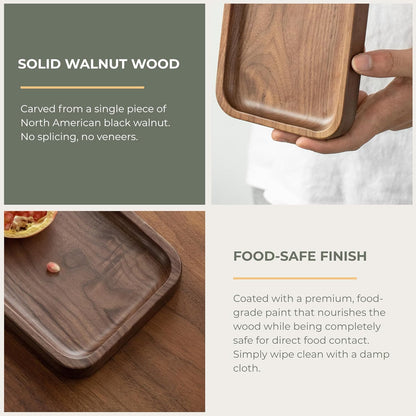 Muso Walnut Serving Tray - Solid Wood Small Rectangle Platter for Bathroom, Dinner, Tea, Coffee (11.8 x 5 in)