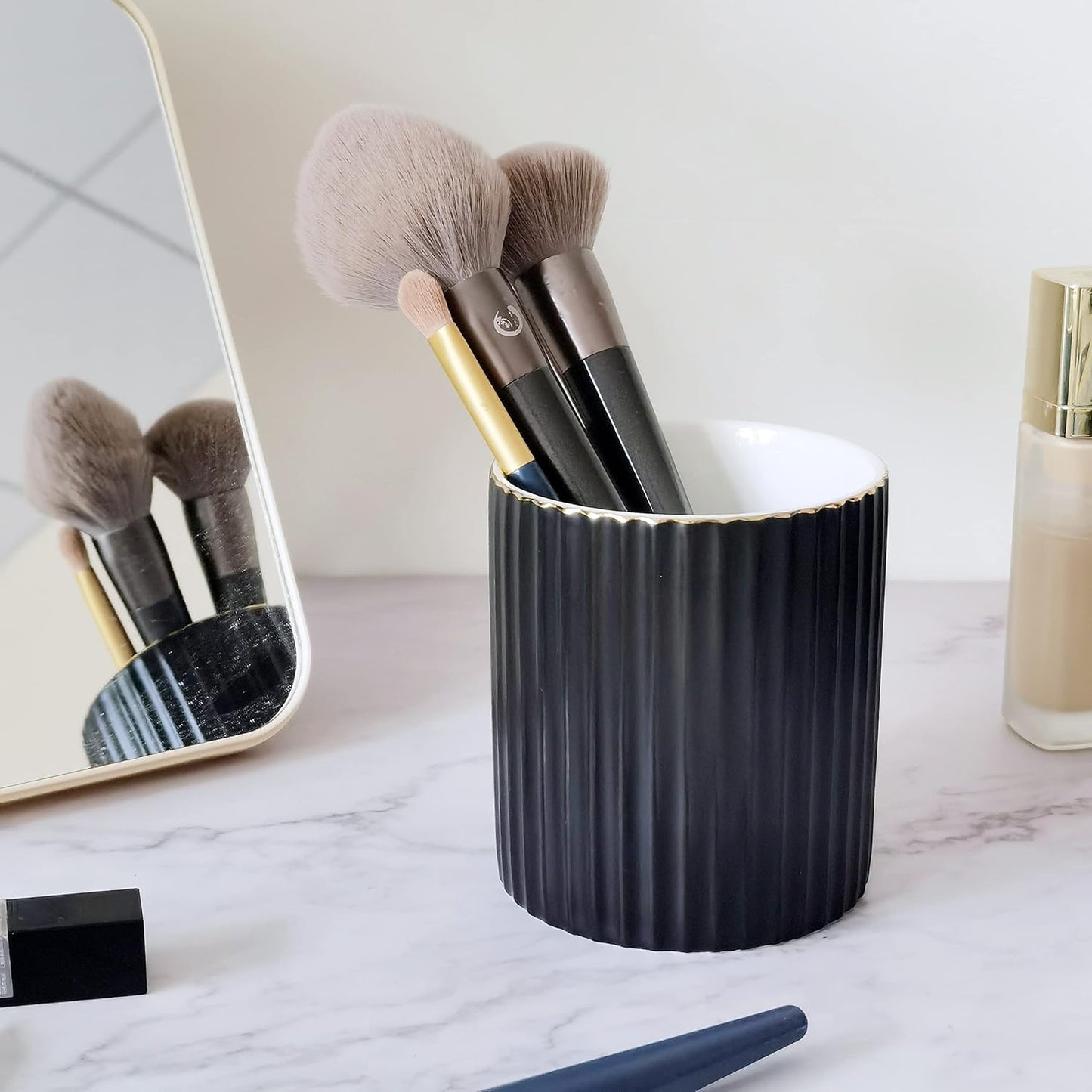 CROWNOS Pen Holder for Desk, Ceramic Pencil Cup Office Desk Organizer, Makeup Brush Holder, White