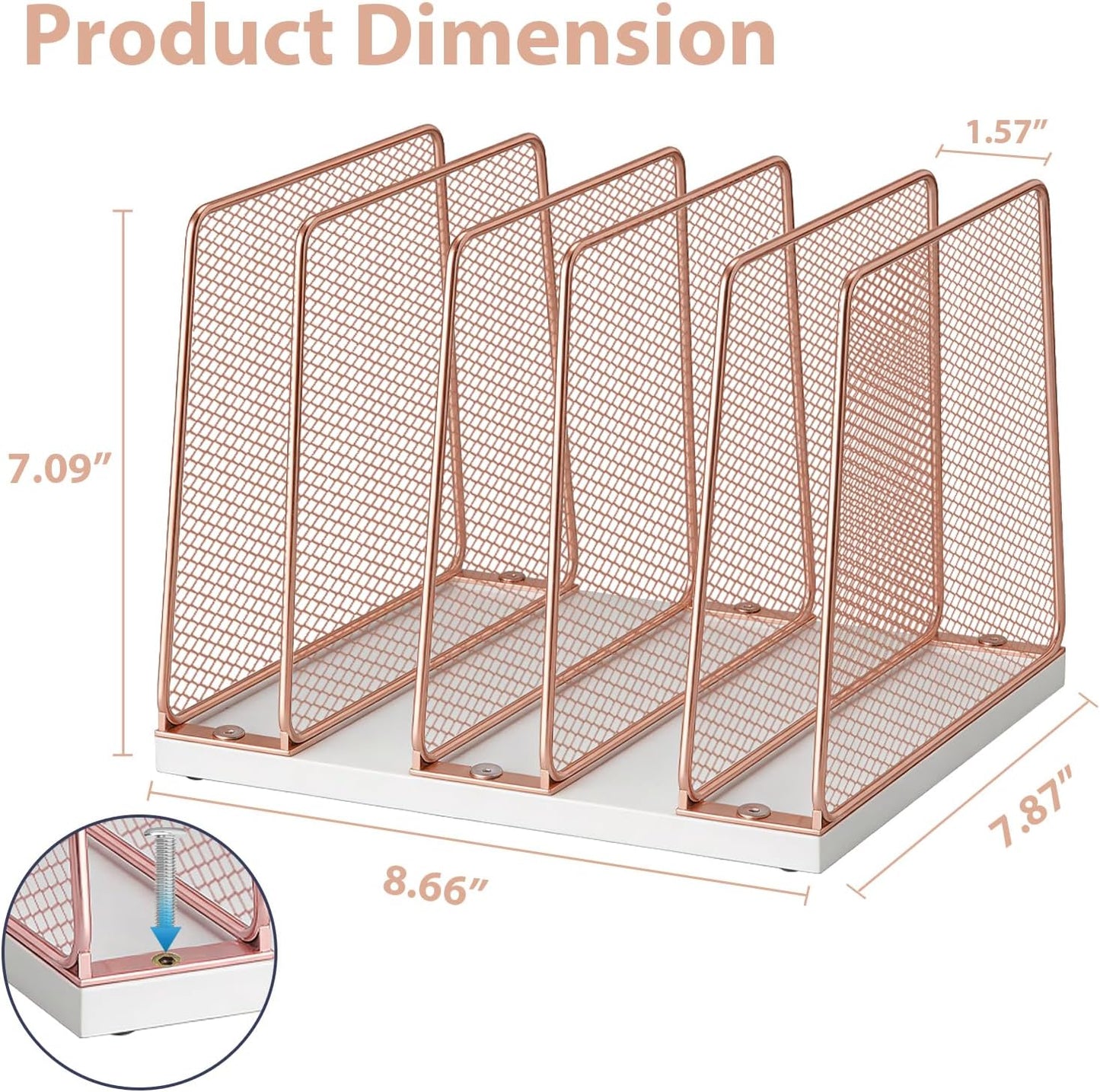 LEKETREE Desk File Organizer, 5-Section Upright File Sorter, Vertical File Folder Holder, Mesh Metal Wood Office Desktop Organization for Document, Magazine, Books and more (Wood and Black)