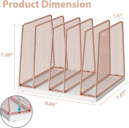 LEKETREE Desk File Organizer, 5-Section Upright File Sorter, Vertical File Folder Holder, Mesh Metal Wood Office Desktop Organization for Document, Magazine, Books and more (Wood and Black)