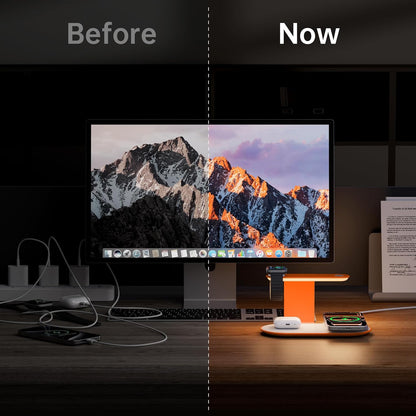 GUSGU 3 in 1 Charging Station for MagSafe Wireless Charger with Three-Level Night Light, 15W Max Fast Charging for iPhone Series/Samsung Galaxy Series, Apple/Samsung Watch Series, AirPods-Orange