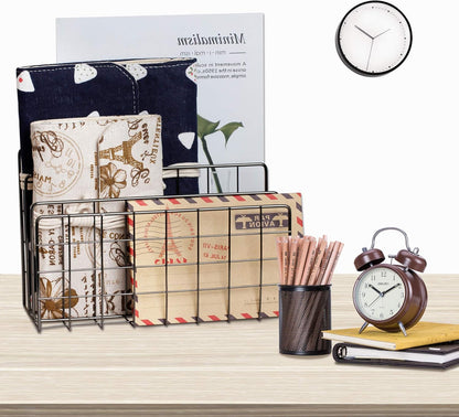 Desktop Mail Organizer File Organizer Metal Wire Mail Sorter Letter Organizer Magazine Rack for Letters, Mails, Books, Postcards, Brochures, Mail Holder (3 Slot, Gold)