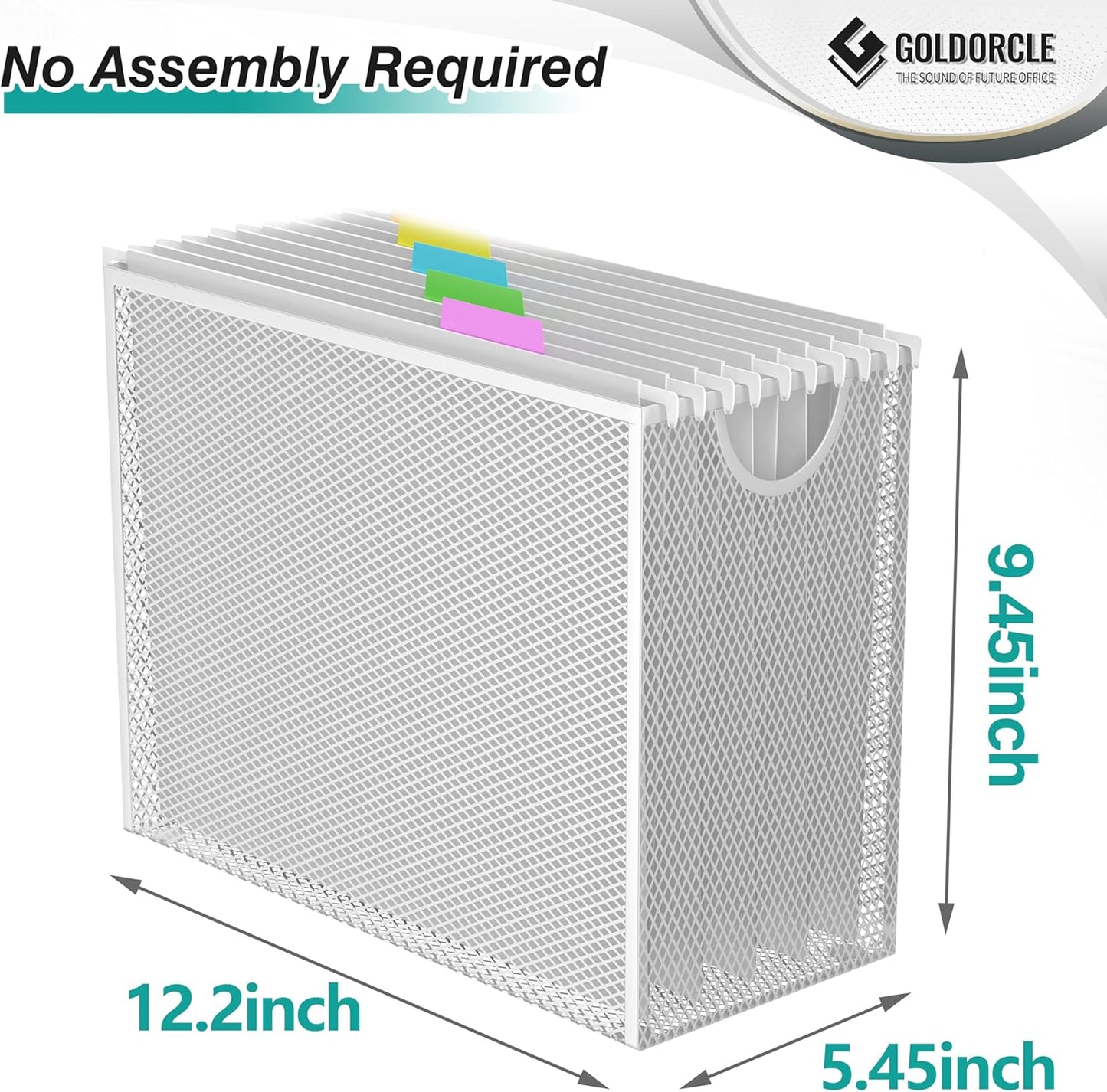 Hanging File Organizer, Letter-Size File Holder Filing Box with 5 Hanging Folders, Metal Mesh Desk File Folder Storage(No Assembly Required) (with 5 Grey Folders)