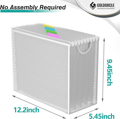 Hanging File Organizer, Letter-Size File Holder Filing Box with 5 Hanging Folders, Metal Mesh Desk File Folder Storage(No Assembly Required) (with 5 Grey Folders)
