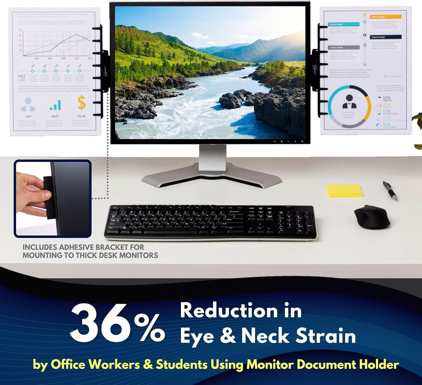 Note Tower Monitor Document Paper Holder for Typing | Clips to Laptops & Desktop Monitors I Reduces Eye & Neck Strain | Portable Copy Holder for Desk | Sticky Note Stand & Monitor Memo Board | Black