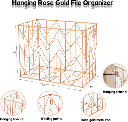 Hanging Rose Gold File Organizer, equipped with a 6-piece set of rose gold desktop accessories