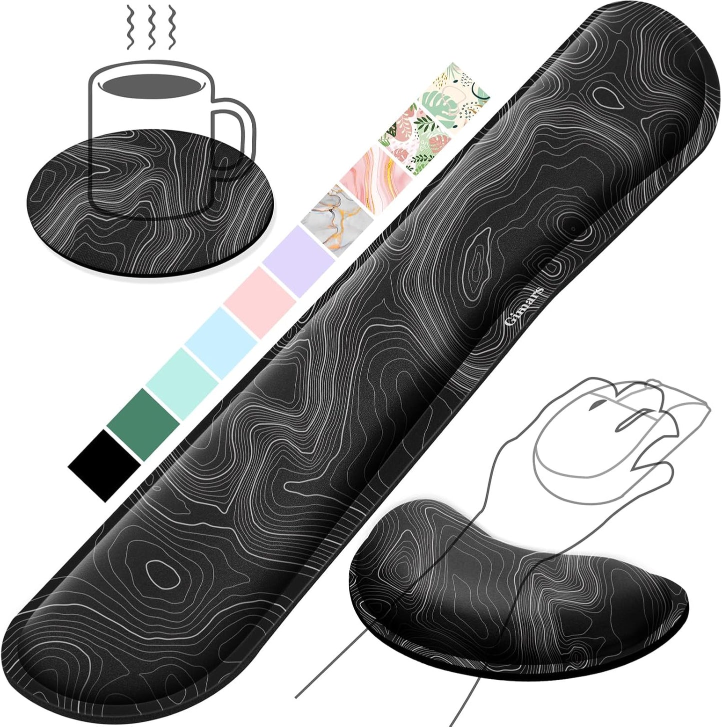 Gimars Upgrade Enlarge Silky and Superfine Fabric Gel Memory Foam Keyboard Wrist Rest Set, Ergonomic Keyboard Mouse Wrist Support for Typing Pain Relief, Comfort for Office, Gaming, Computer