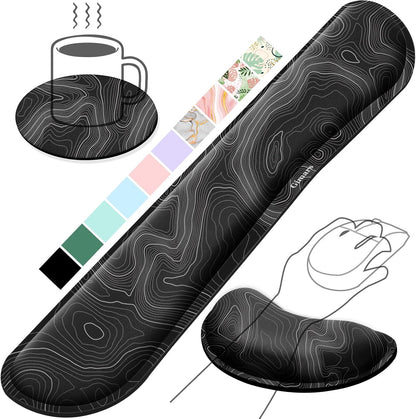 Gimars Upgrade Enlarge Silky and Superfine Fabric Gel Memory Foam Keyboard Wrist Rest Set, Ergonomic Keyboard Mouse Wrist Support for Typing Pain Relief, Comfort for Office, Gaming, Computer