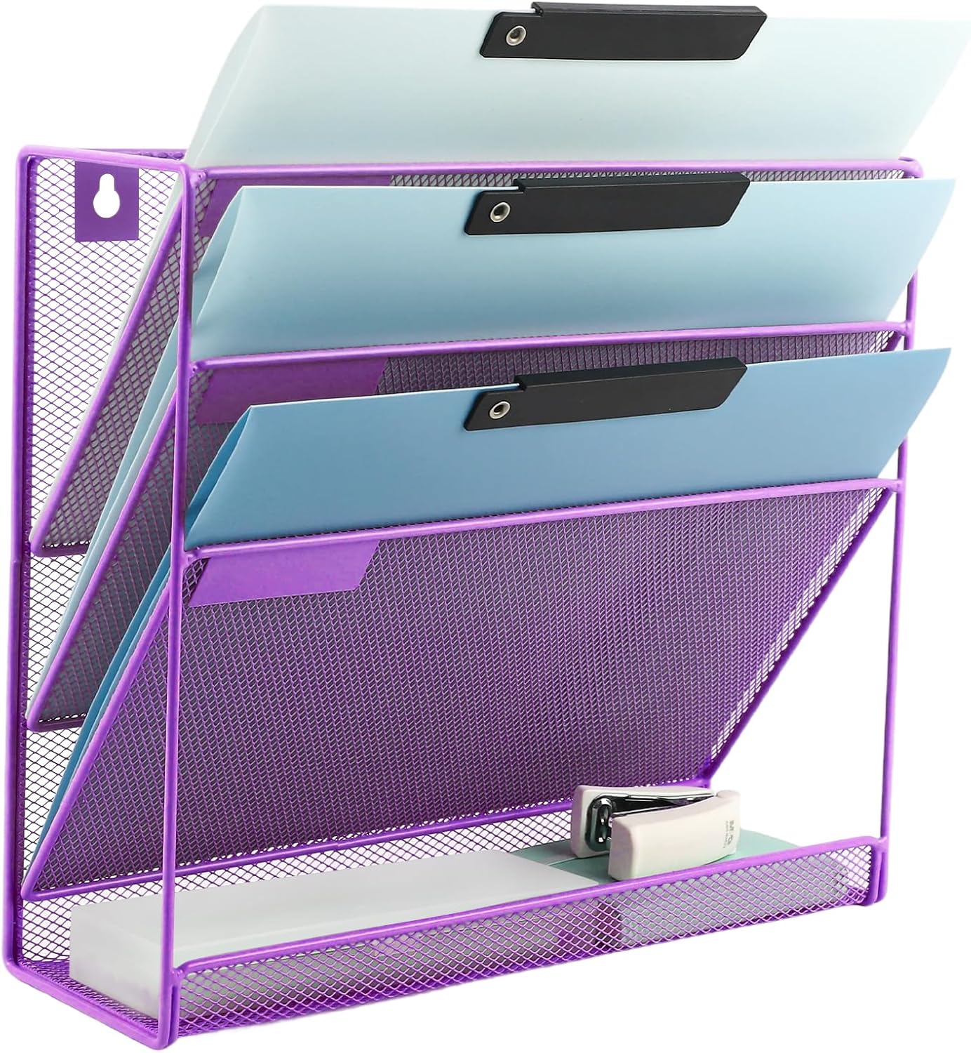 EASEPRES Desk File Organizer Mesh 6-Tier, Hanging Wall Mount Document Organization Stand, Desktop Vertical Mail Paper Folder Holder Rack with Bottom Tray for Office Home Cubicle Countertop, Black