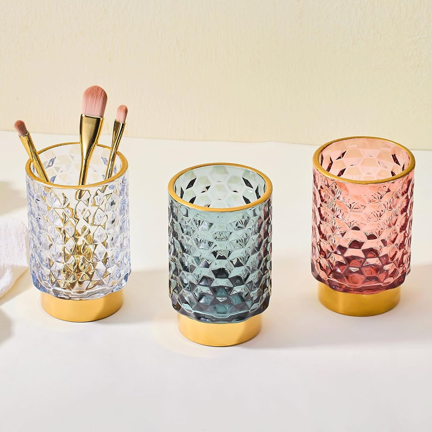 Makeup Brush Holder Organizer,Toothbrush Holders,Desk Pen Pencil Holder,Multifunctional Vintage Glass Brush Cup（A46-6-US）