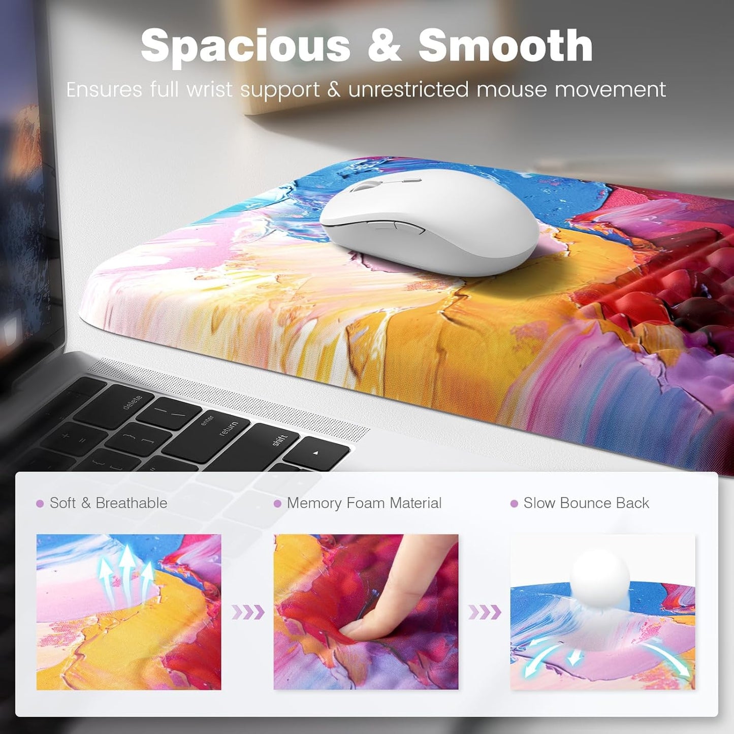 Ospelelf Mouse Pad with Wrist Rest and Keyboard Wrist Rest, Ergonomic Wrist Rest for Computer, Office, Gaming, Pink