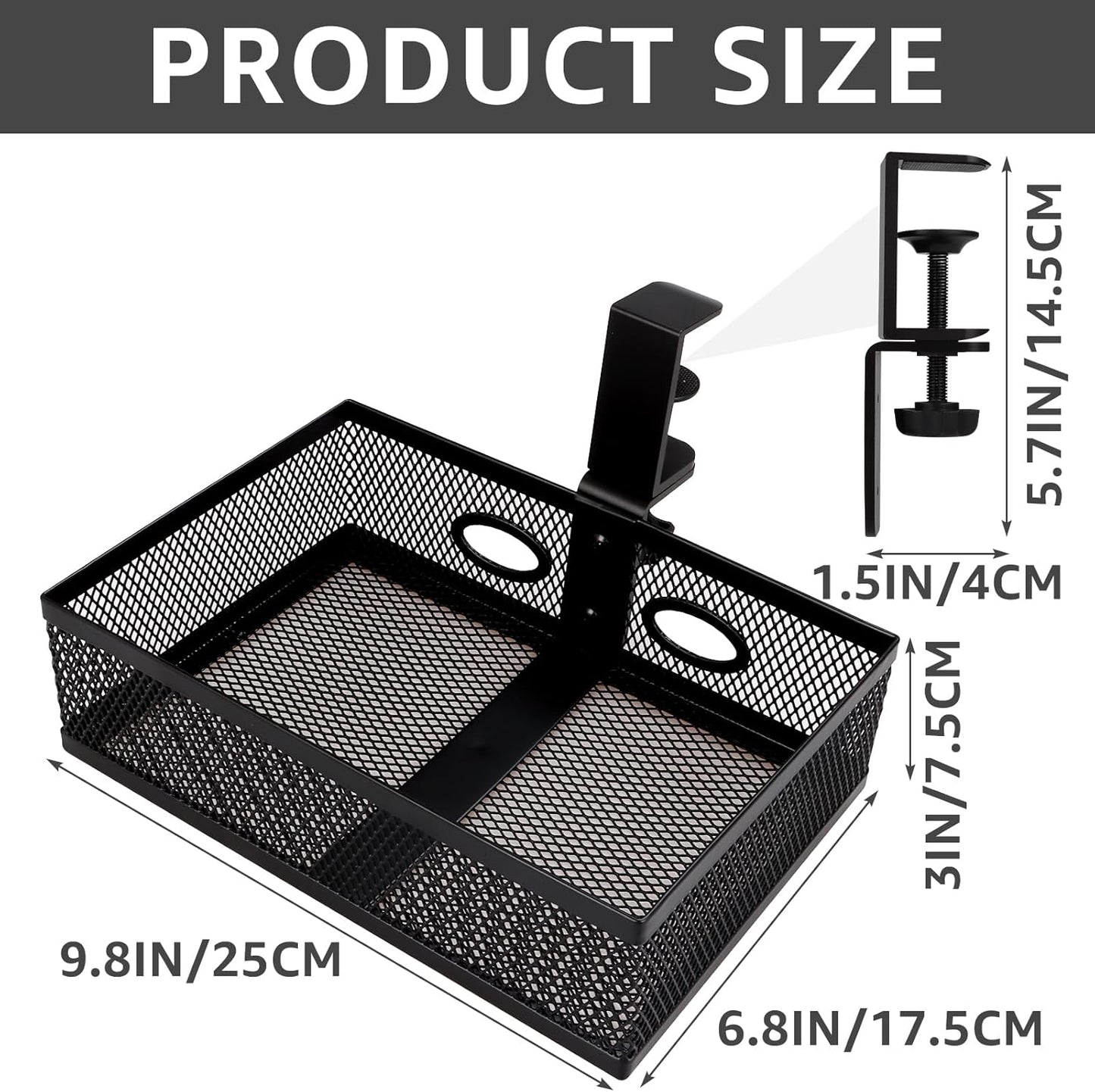 WOPPLXY Mesh Organizer and Swivel Pencil Drawer, Rotary Under Desk Drawer, Extra Sturdy C-Clamp Mount System and Easy to Install, 360 Rotatable Under Desk Storage Drawers (Black)