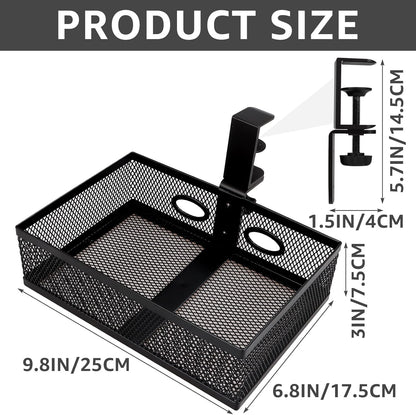 WOPPLXY Mesh Organizer and Swivel Pencil Drawer, Rotary Under Desk Drawer, Extra Sturdy C-Clamp Mount System and Easy to Install, 360 Rotatable Under Desk Storage Drawers (Black)
