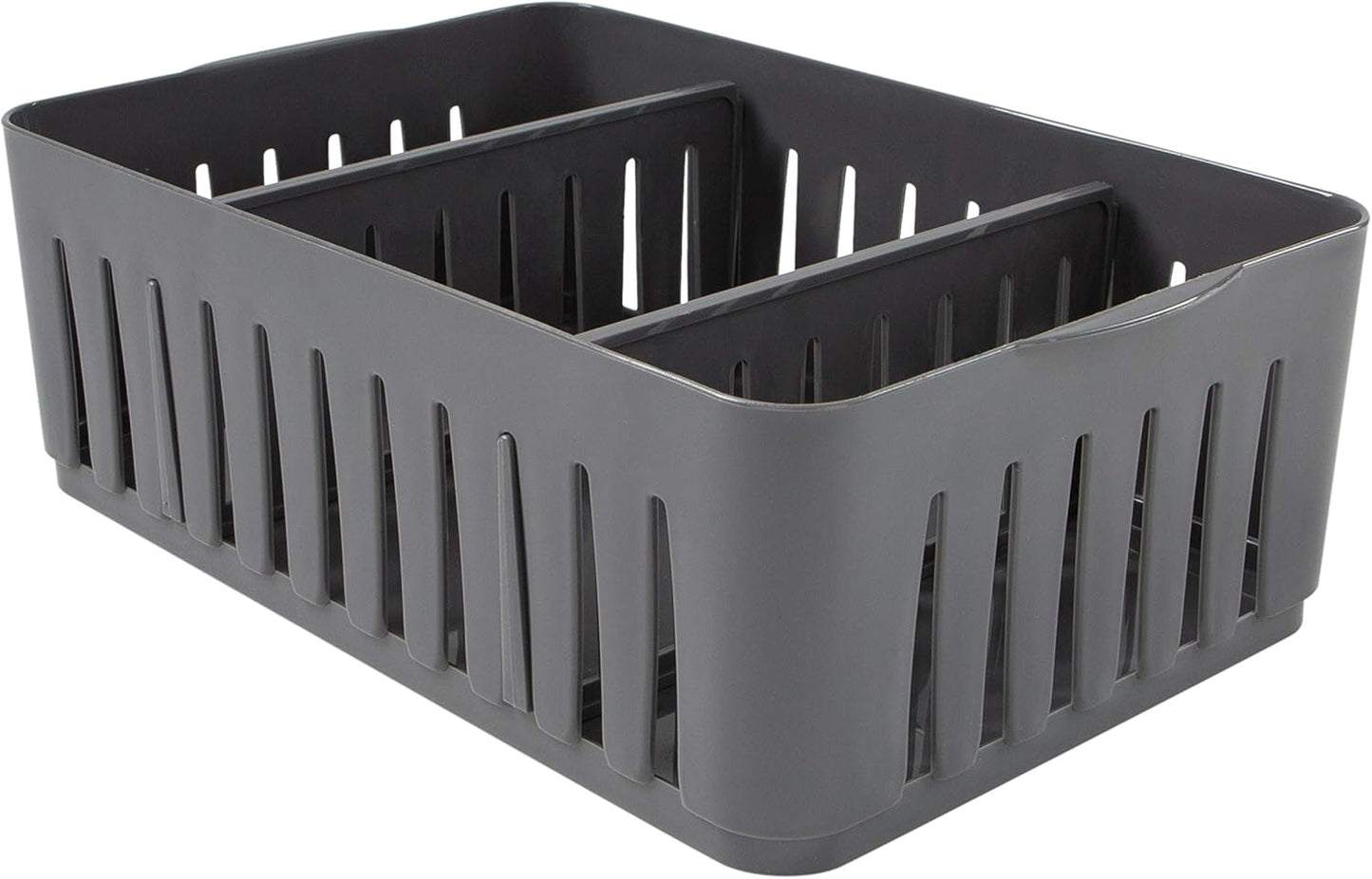 Simplify 4 Compartment Stackable Bin with Adjustable Dividers | Drawer Organizer | Storage Basket | Good for Office | Desk Supplies | Dorm |Bathroom | Accessories | Make Up | Grey